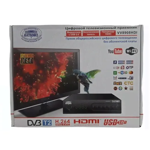 Ресивер DVB-T2 Electronics VV8908HDI с поддержкой интернет черный-0
